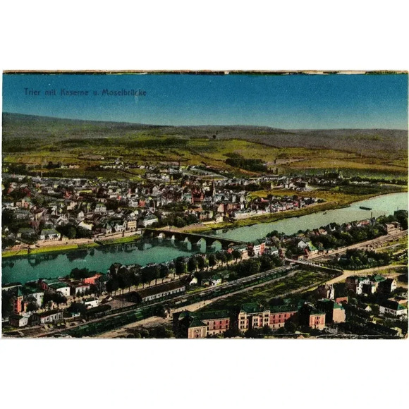 Trier Mit Kaserne U. Moselbrücke Germany Postcard - Picture 1 of 2